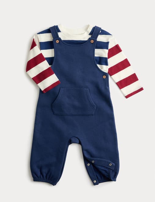 2pc Jersey Dungarees with Striped Tee (0-3 Yrs)