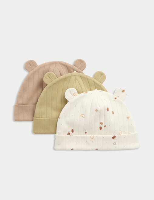 3pk Cotton Rich Leaf Print Hats