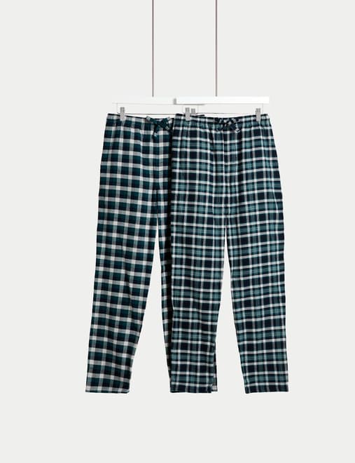 2 Pack Brushed Cotton Checked Pyjama Bottoms