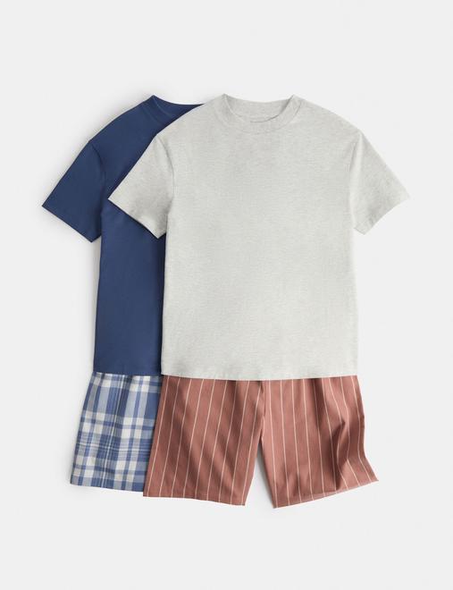 2 Pack Pure Cotton Boxer Short Pyjama Sets (3-16 Yrs)