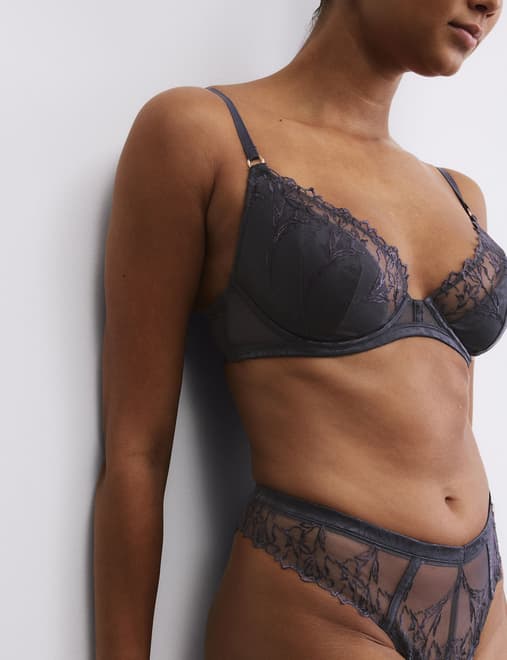 Lisianthus Embroidery Wired Plunge Bra A-E