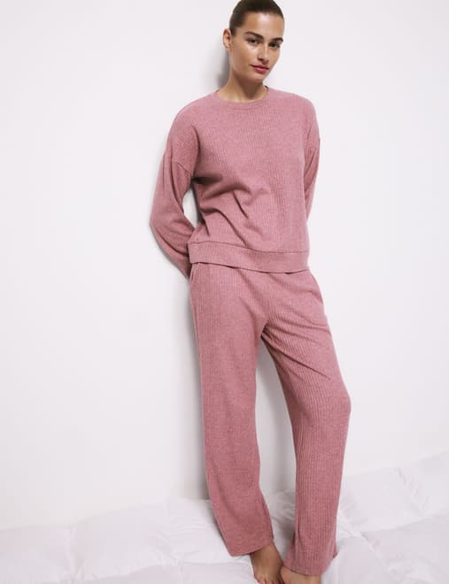 Ribbed Wide Leg Pyjama Bottoms