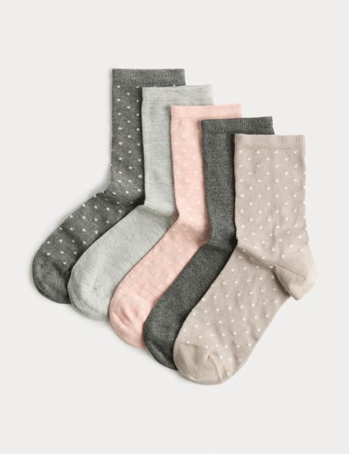 5pk Super Soft Polka Dot Ankle High Socks