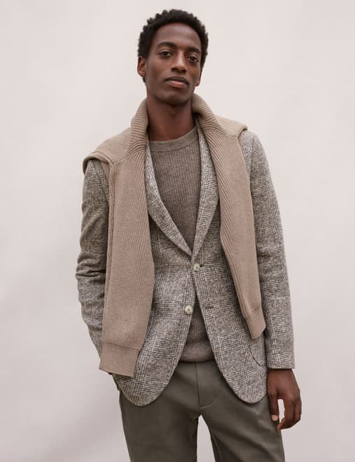 Tailored Fit Wool Blend Check Textured Blazer
