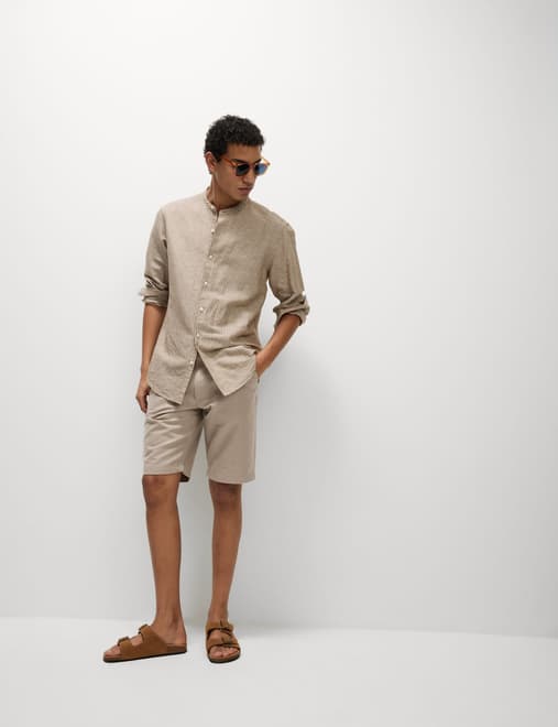 Regular Fit Cotton Linen Blend Chino Shorts