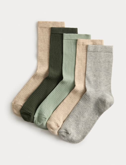 5pk Cotton Rich Ribbed Ankle High Socks