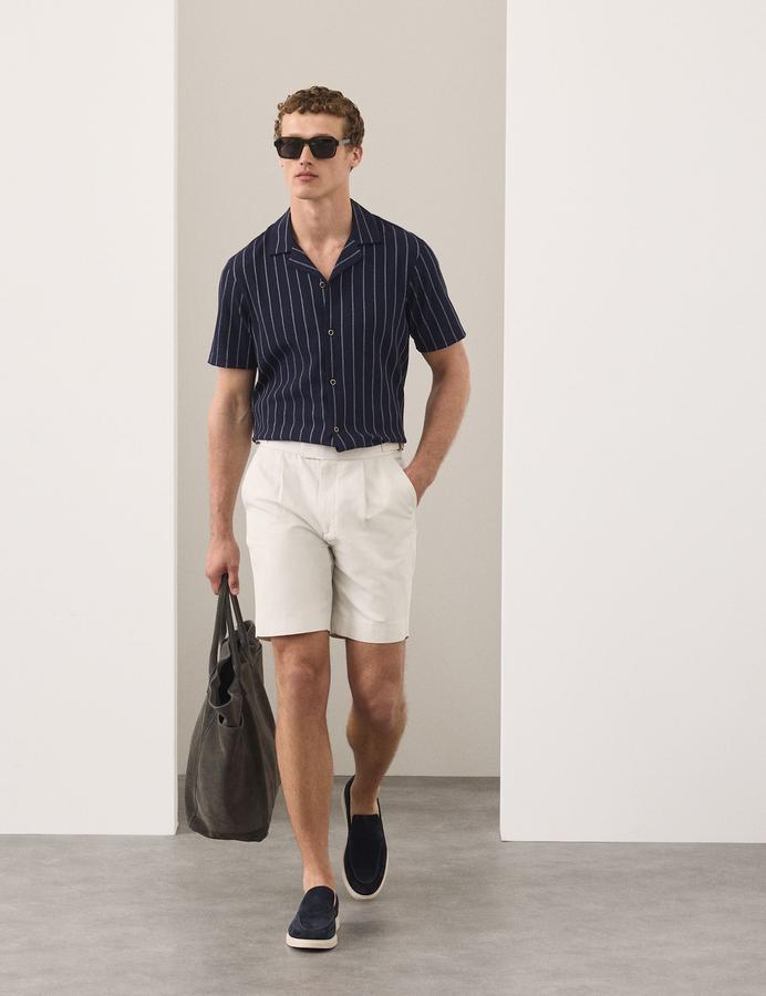Striped Crinkle Seersucker Short Sleeve Shirt