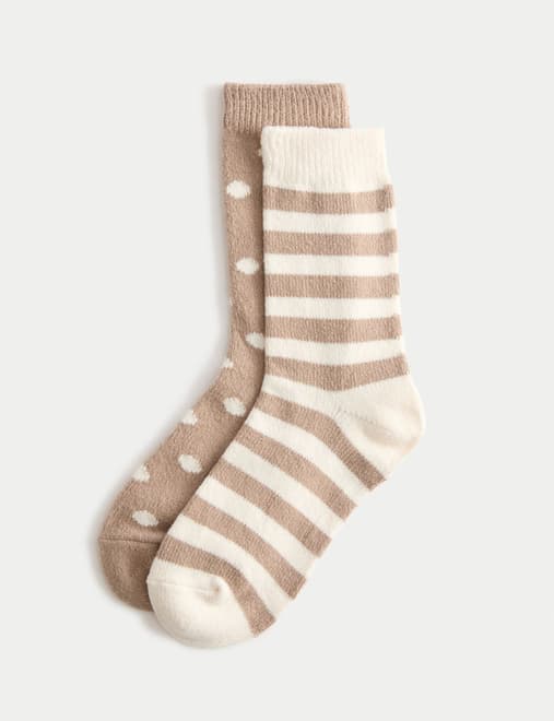 2pk Cosy Striped & Polka Dot Ankle Socks