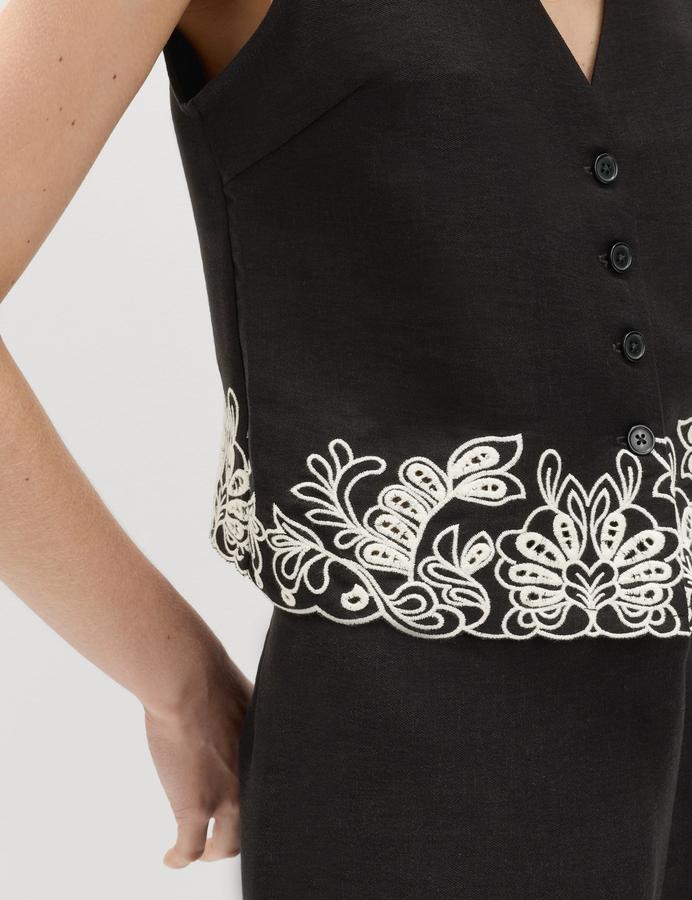 Modal Rich Cutwork Trim Waistcoat with Linen