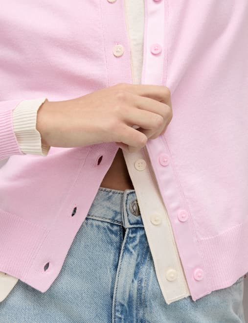 Crew Neck Button Front Cardigan