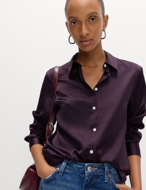 Satin Collared Button Through Shirt