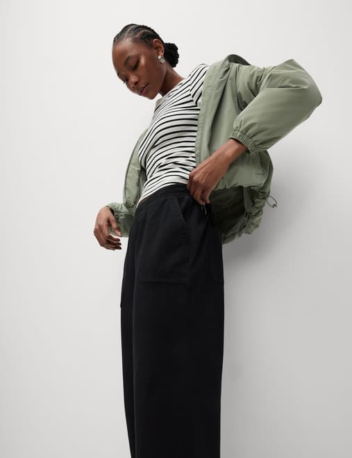 Denim Jersey Straight Leg Trousers