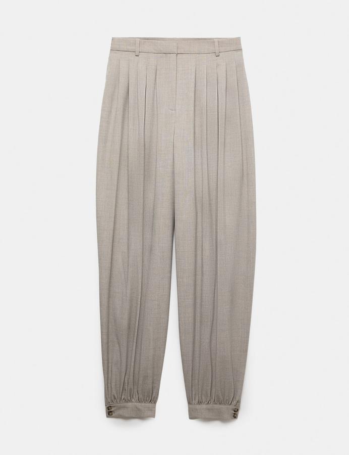 Checked Pleated Hem Balloon Trousers