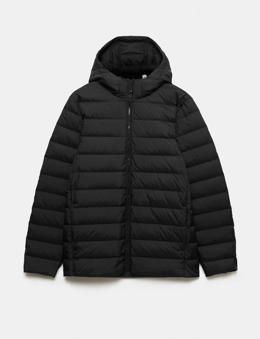 Feather and Down Hooded Puffer Jacket