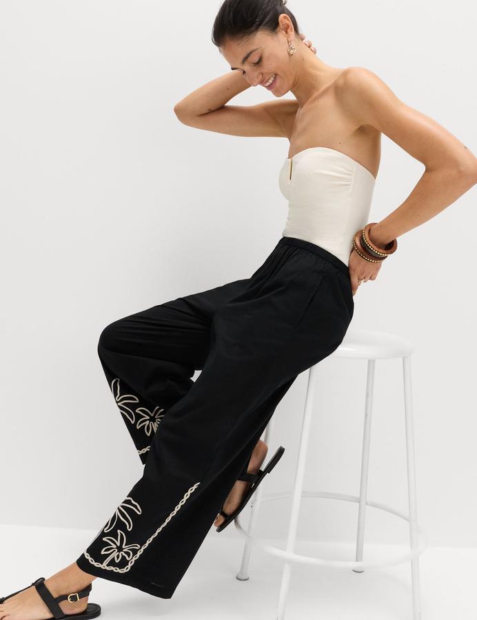 Pure Cotton Embroidered Beach Trousers