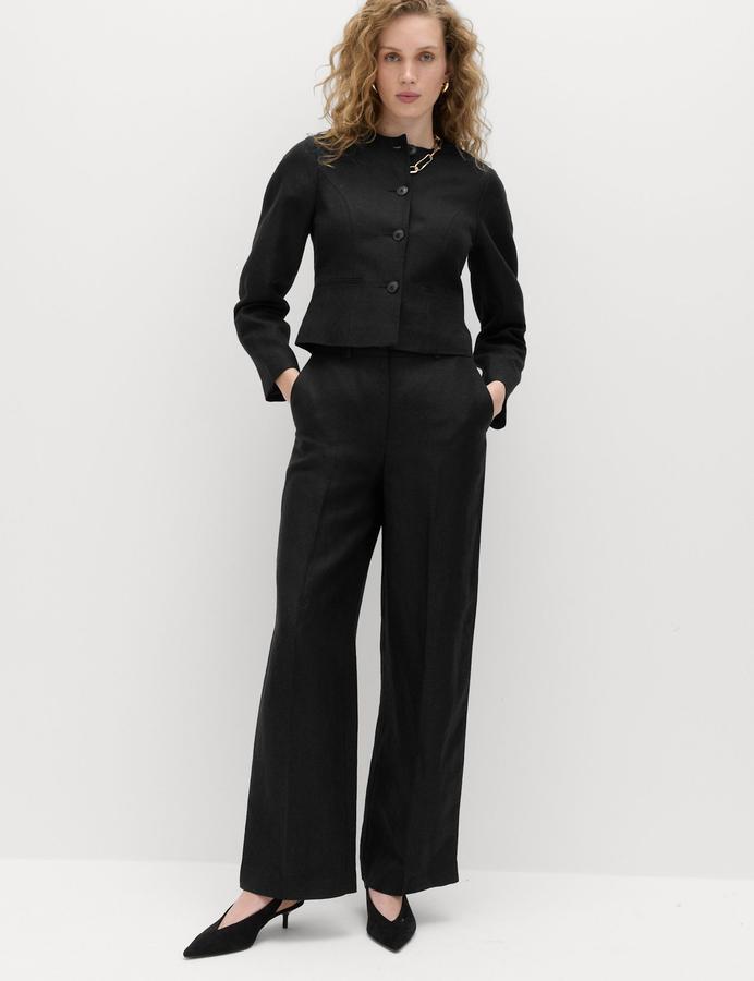 Linen Blend Relaxed Straight Trousers