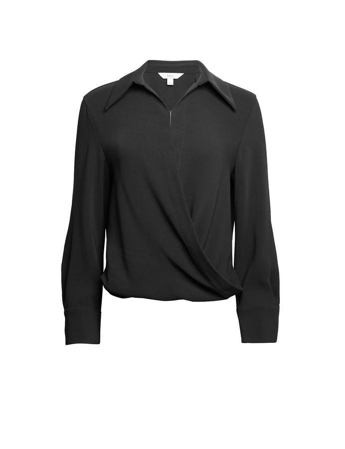 Collared Drape Wrap Shirt