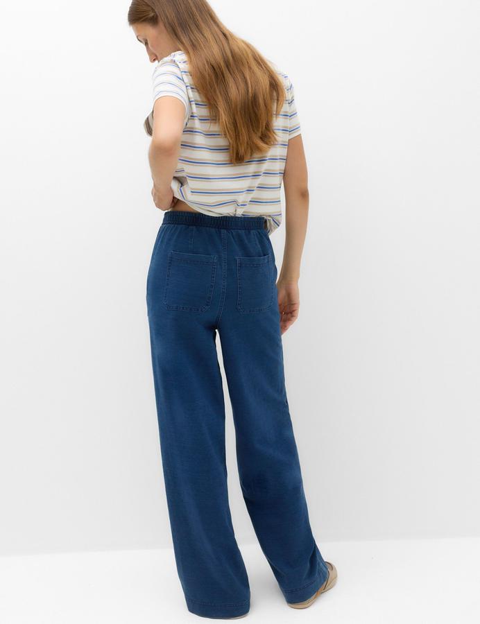 Denim Elasticated Waist Wide Leg Trousers