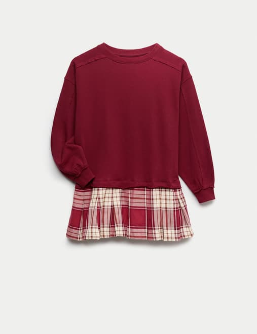 Cotton Rich Checked Sweatshirt Dress (6-16 Yrs)