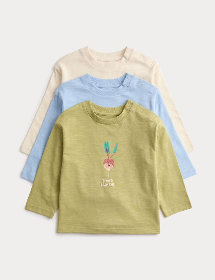3 Pack Pure Cotton Vegetable Graphic Tops (0-3 Yrs)