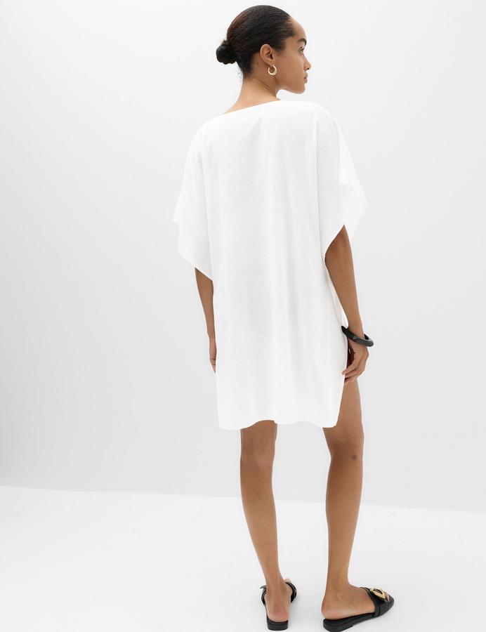 Pure Cotton Tie Detail Mini Kaftan Dress