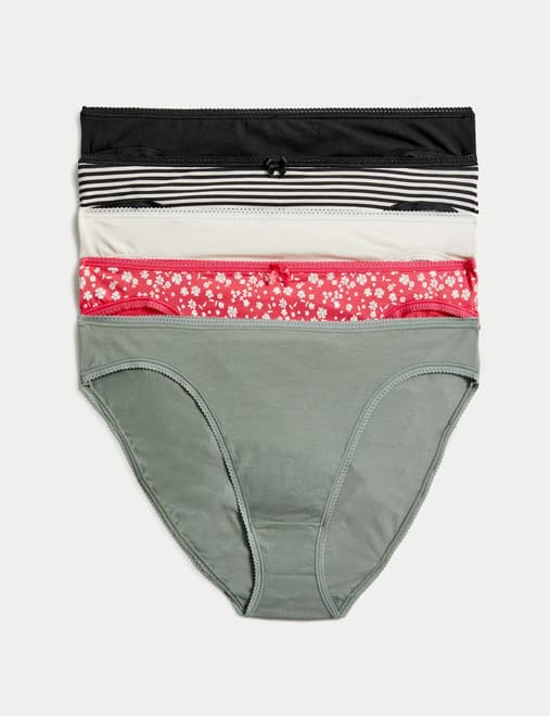 5pk Cotton Lycra™ High Leg Knickers