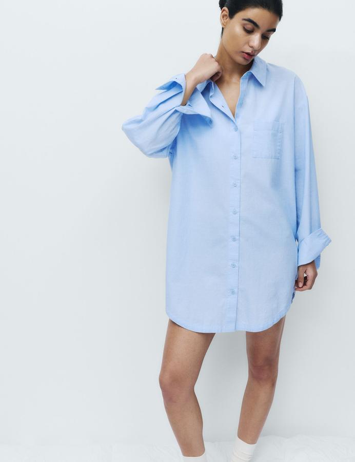Pure Cotton Chambray Collared Nightshirt