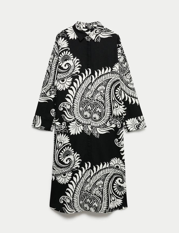 Linen Rich Printed Maxi Shirt Dress