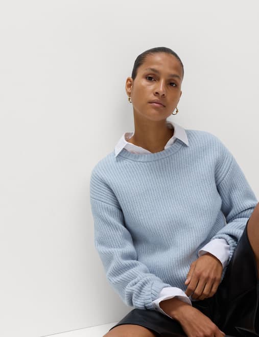 Cloud-Yarn Ribbed Crew Neck Jumper