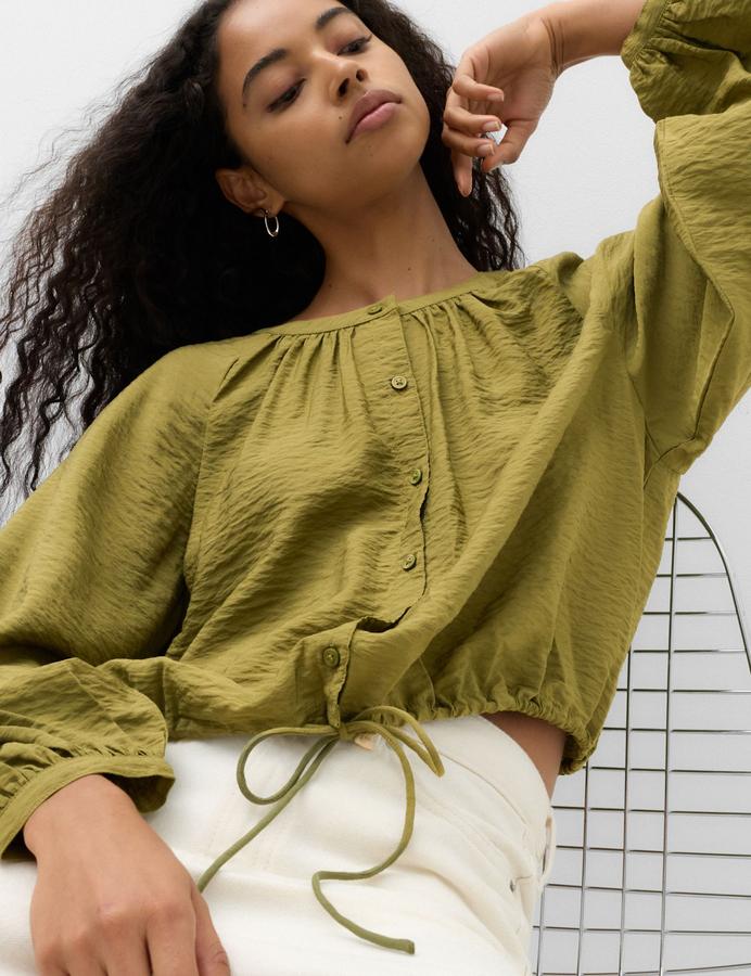 Drawstring Button Through Blouse