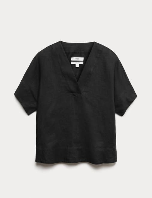 Pure Linen V-Neck Popover Top