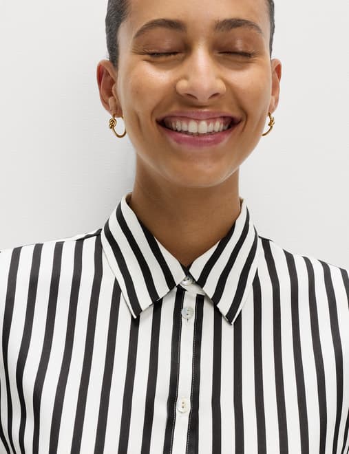 Satin Striped Collared Button Through Shirt