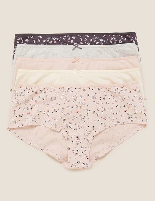 5pk Cotton Lycra® Daisy Print Low Rise Shorts