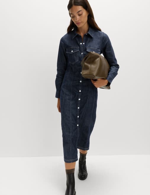 Denim Button Through Midi Shirt Dress