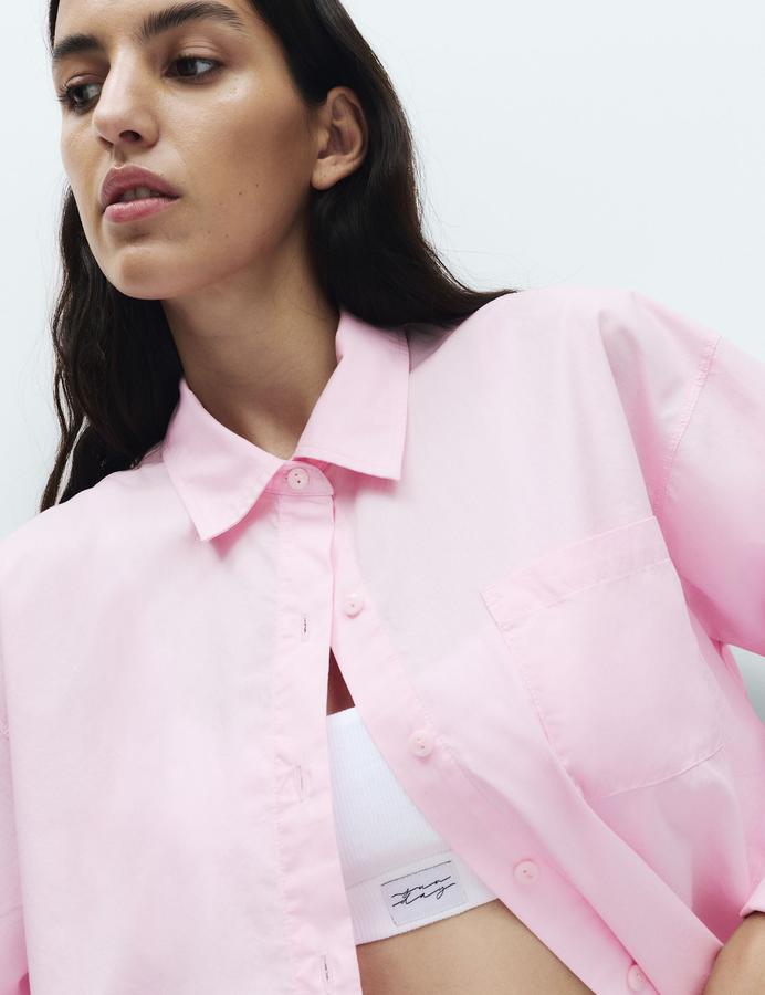 Pure Cotton Cropped Pyjama Shirt
