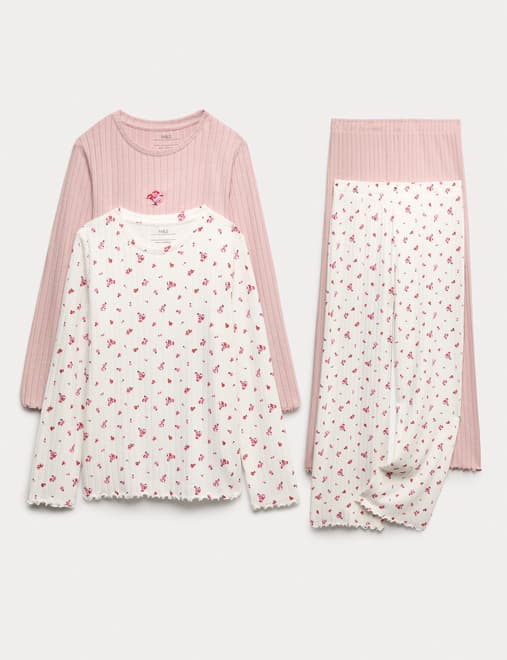 Kids' 2pk Floral Ribbed Pyjama Sets (1-16 Yrs)