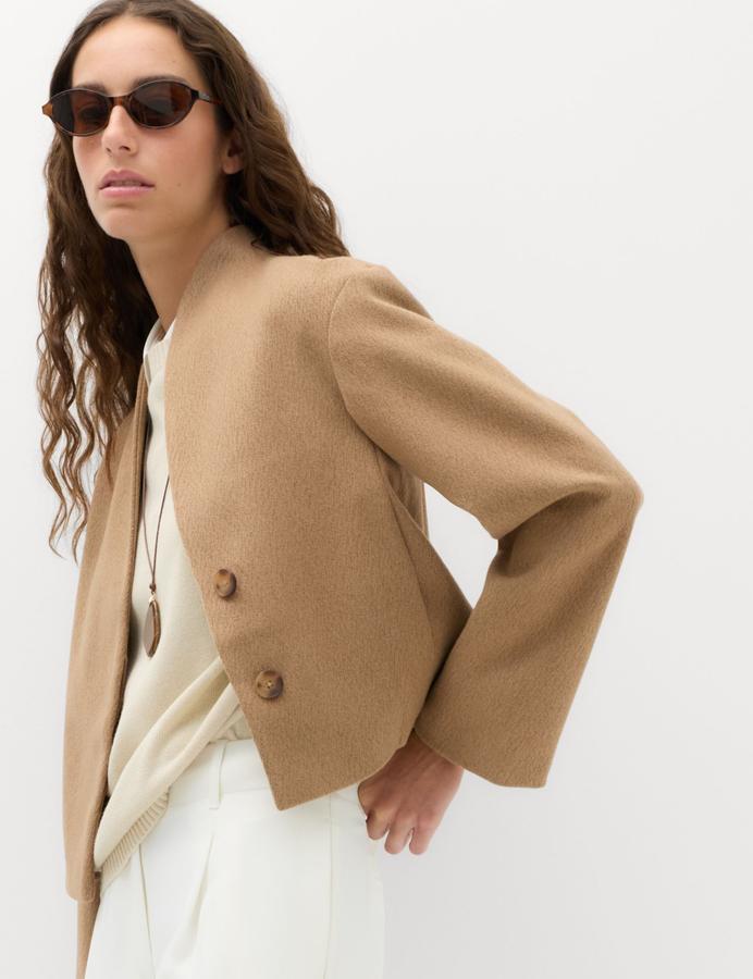 Textured Wrap Collar Short Jacket