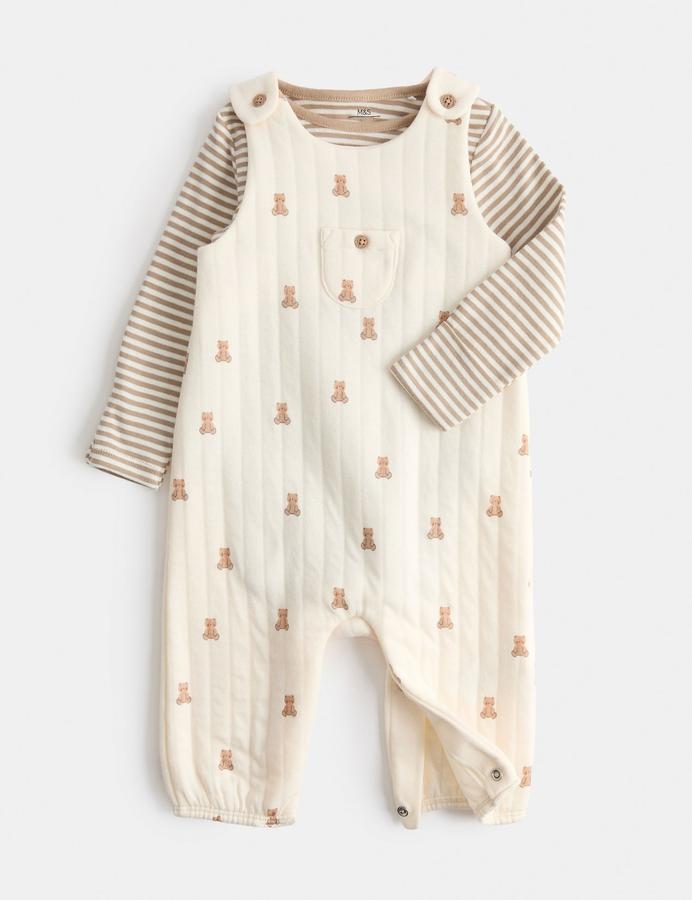 2 Piece Cotton Rich Teddy Dungaree Outfit (7lbs - 1 yrs)