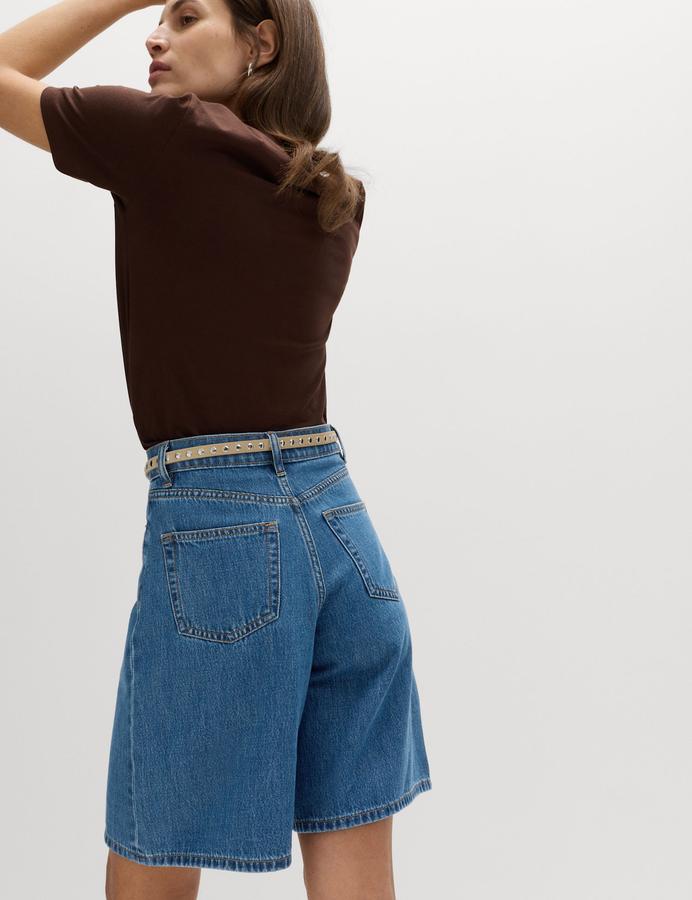 Denim Pleat Front Wide Shorts