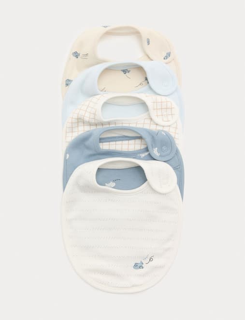 5 Pack Cotton Rich Plane Print Dribble Bibs