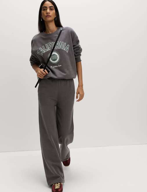 Cotton Rich Drawstring Wide Leg Joggers