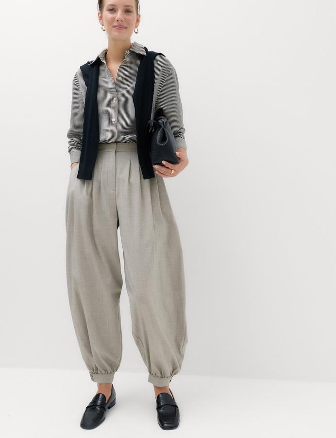 Checked Pleated Hem Balloon Trousers