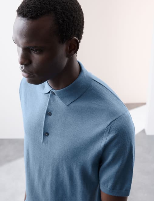 Pure Extra Fine Merino Wool Knitted Polo Shirt