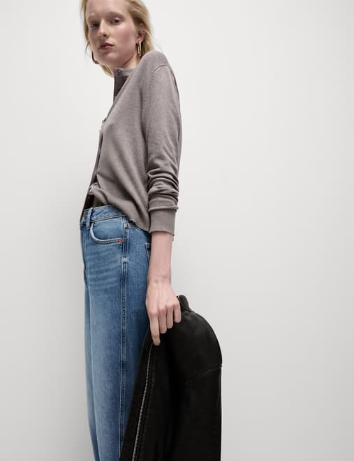 Crew Neck Button Front Cardigan