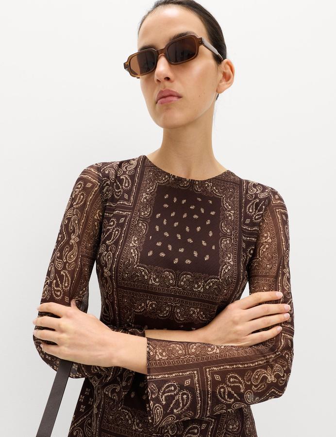 Printed Frill Detail Midi Column Dress