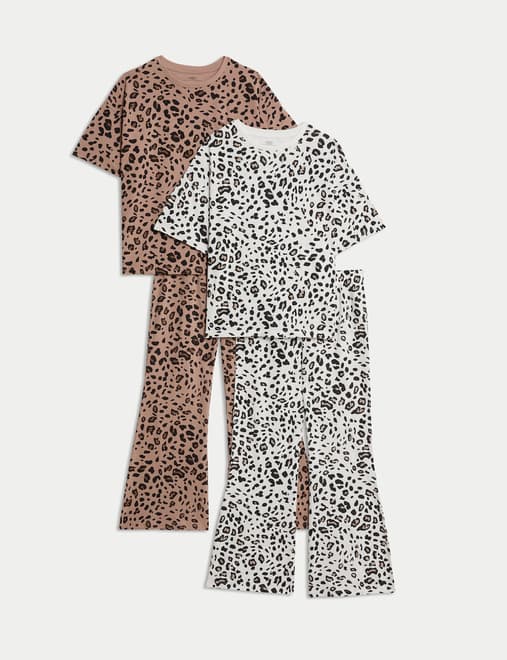 2 Pack Pure Cotton Leopard Print Pyjama Sets (1-16 Yrs)