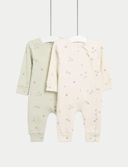 2pk Cotton Rich Leaf Print Sleepsuits (0 Mths-3 Yrs)