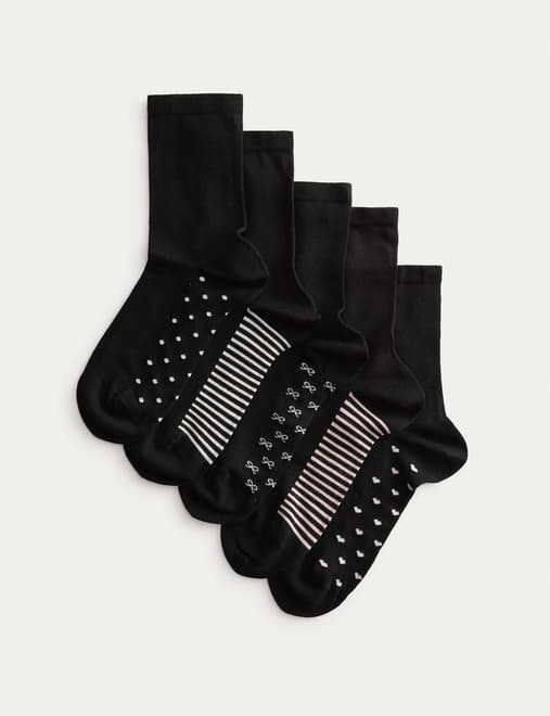 5pk Supersoft Patterned Ankle High Socks