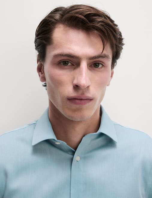 Slim Fit Easy Iron Pure Cotton Textured Shirt