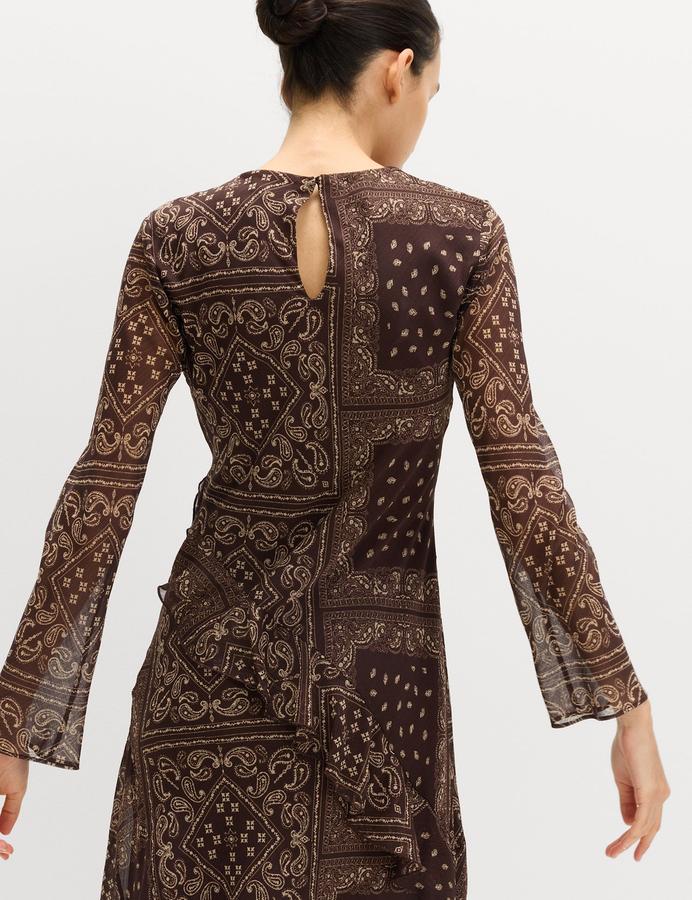 Printed Frill Detail Midi Column Dress